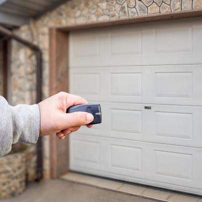 Arlington security key fob pointing to a garage door